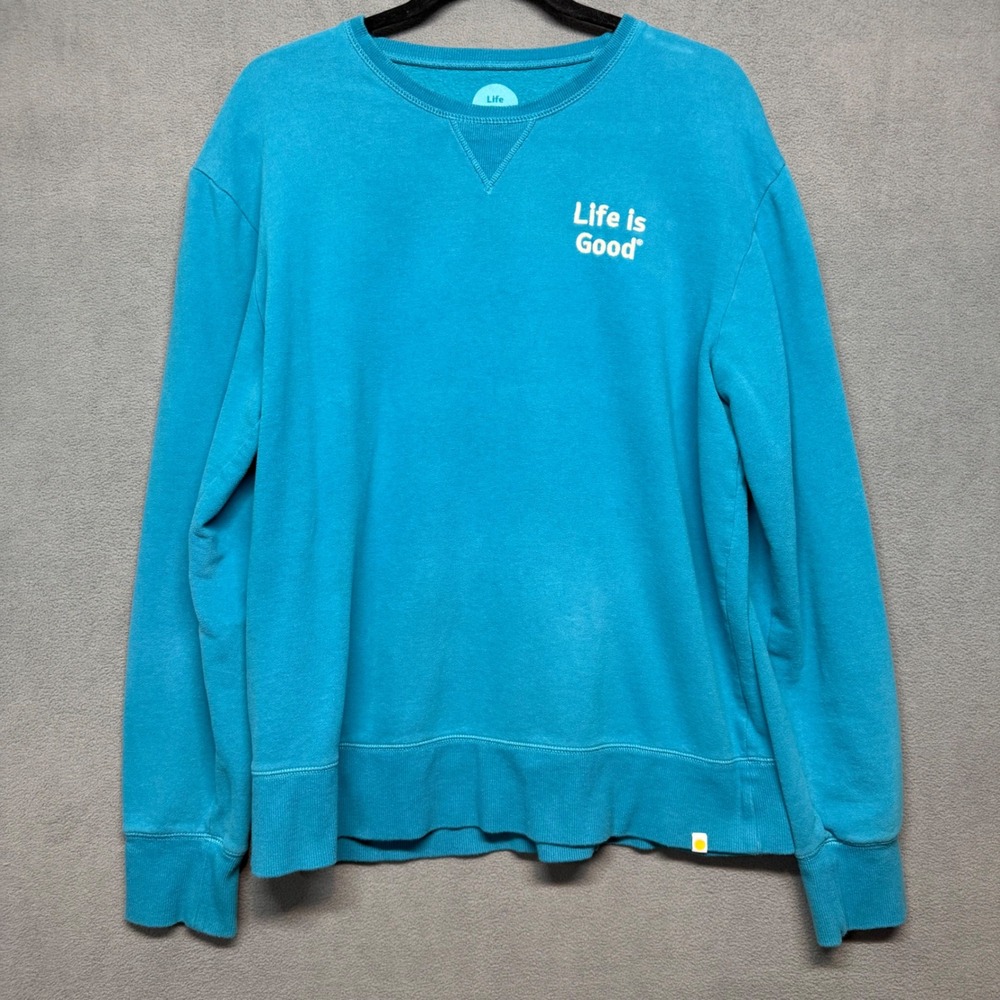 Life is Good Sweatshirt Pullover‎ Classic Fit Crewneck Blue M Long Sleeve Solid